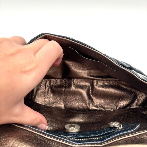 Rare LAI Patent Leather Clutch | Blue/Green Color w Metallic Gold Interior | Y2K - Picture 9 of 15